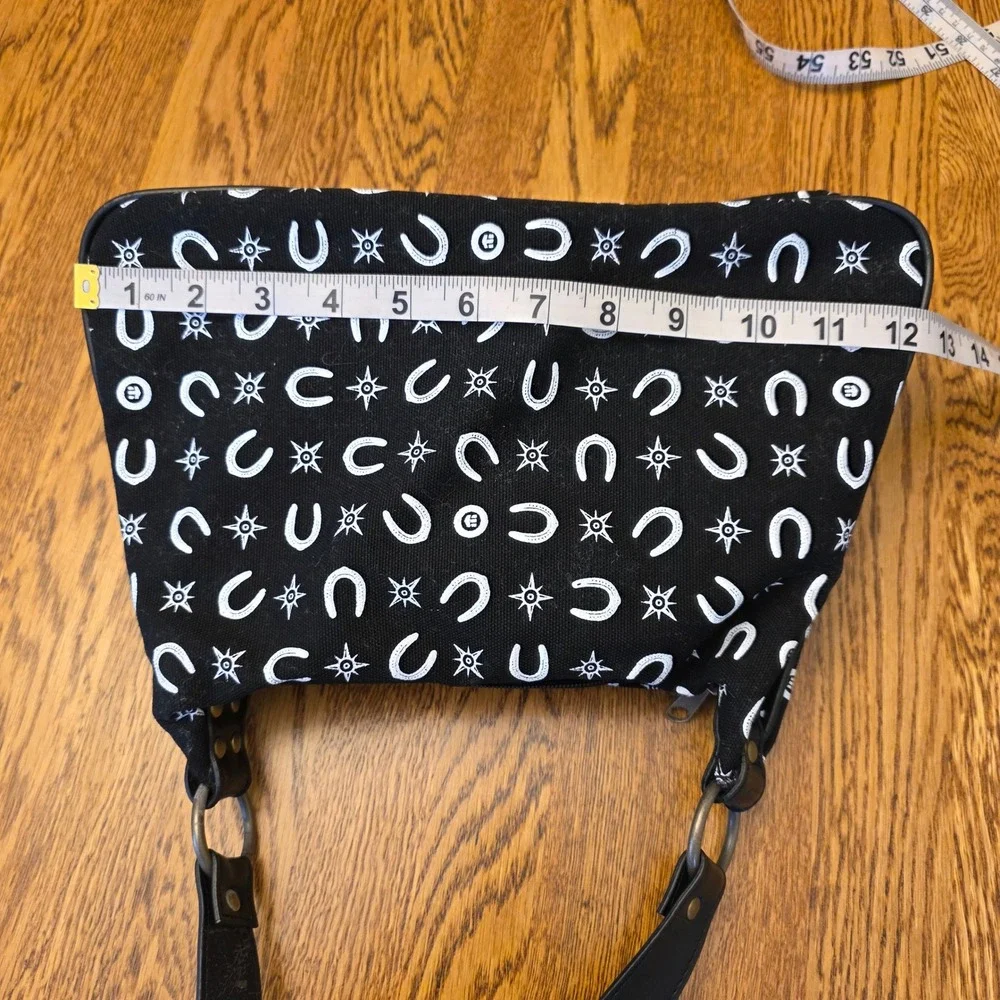 Vintage Y2K Black White Horseshoe Print Canvas Shoulder Bag Skater Retro Western